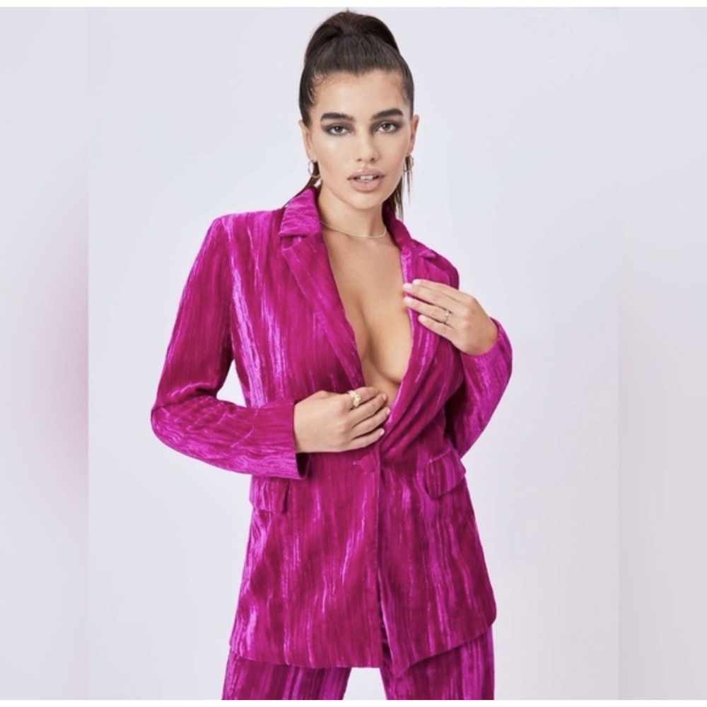 Cider Hot Pink Crushed Velvet Women's Lined Blazer Sz M Party Glam Y2K Luxe Boho